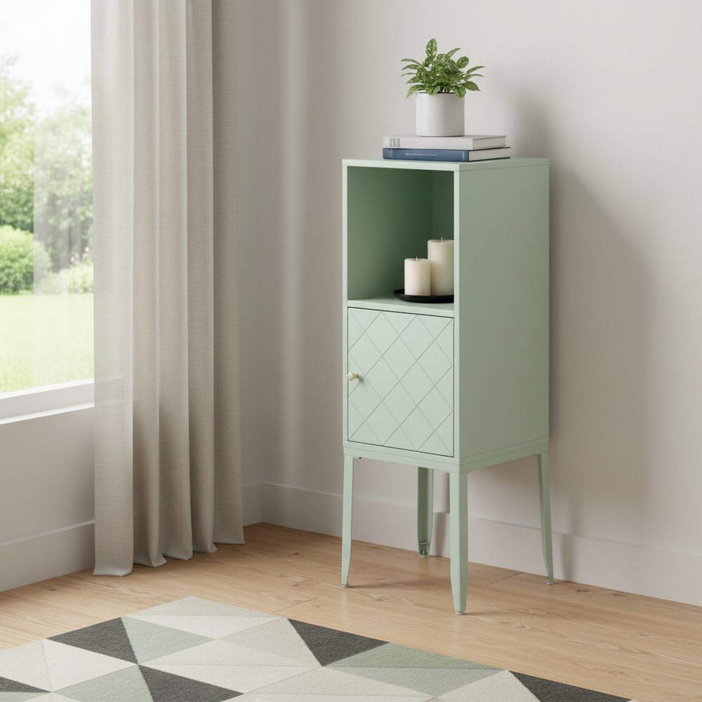 Pale Green Crosshatch Accent Storage Cabinet