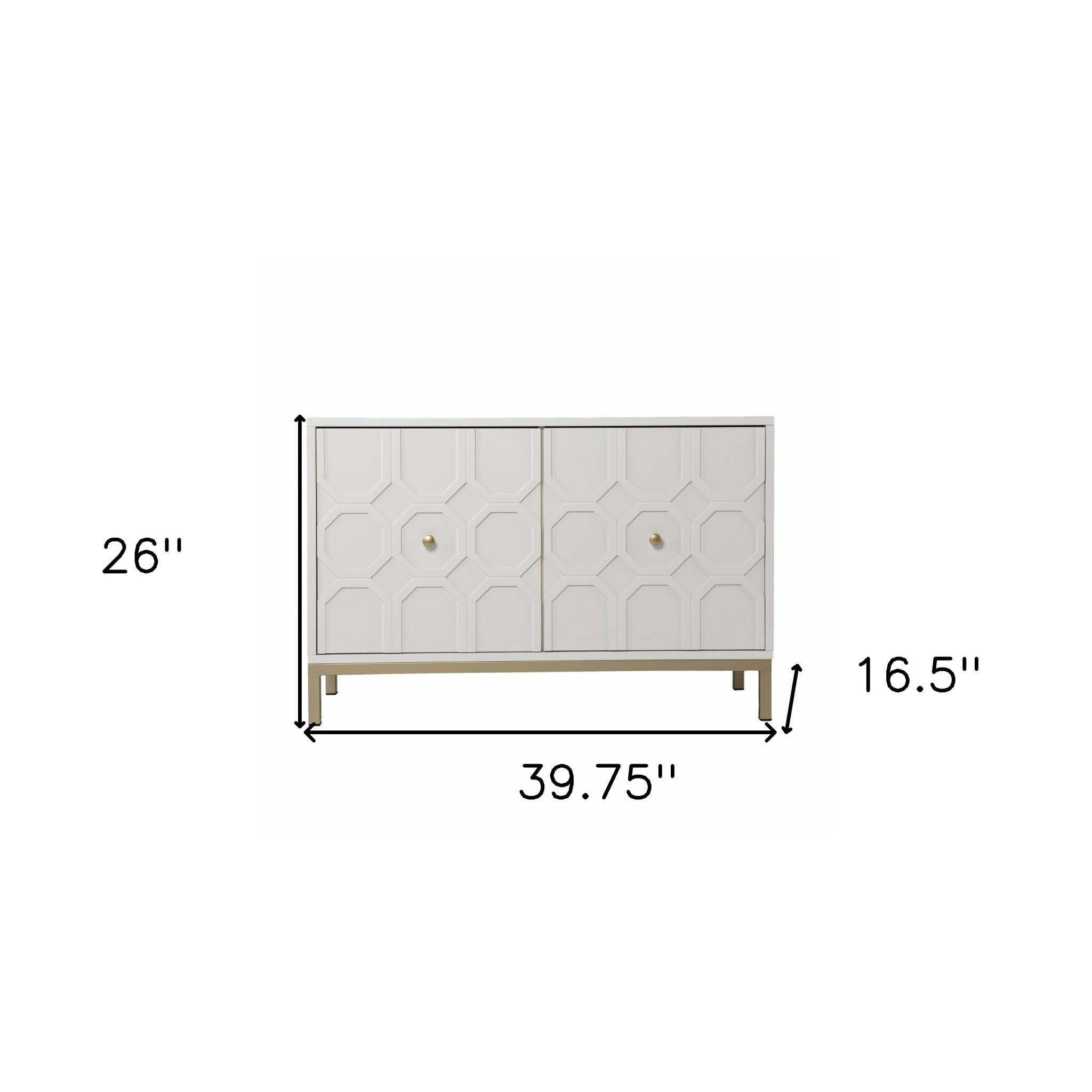 40" White Carved Geometric Sideboard with Two Doors