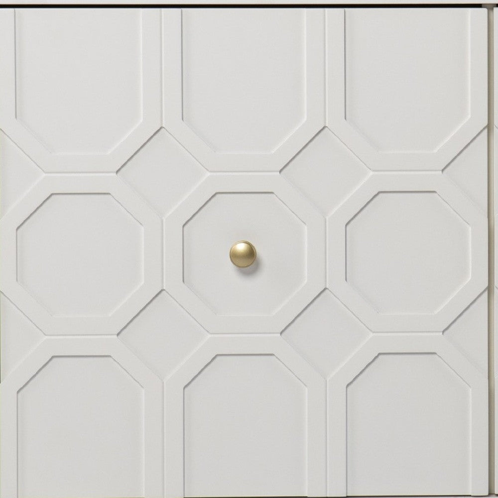 40" White Carved Geometric Sideboard with Two Doors