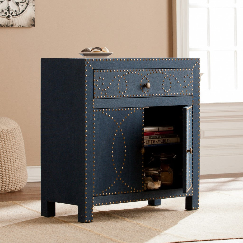 Navy and Brass Nailhead Accent Storage Cabinet