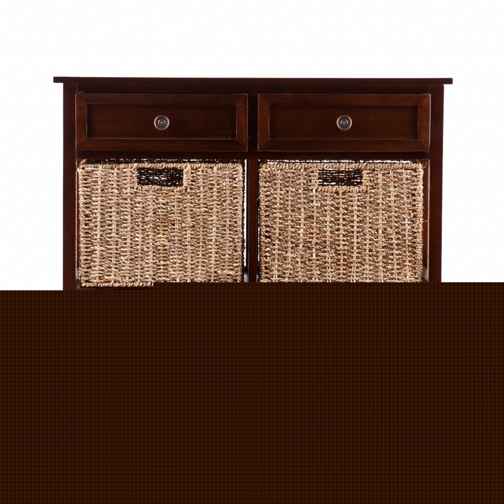 Mahogany and Seagrass Basket Storage Shelving Unit
