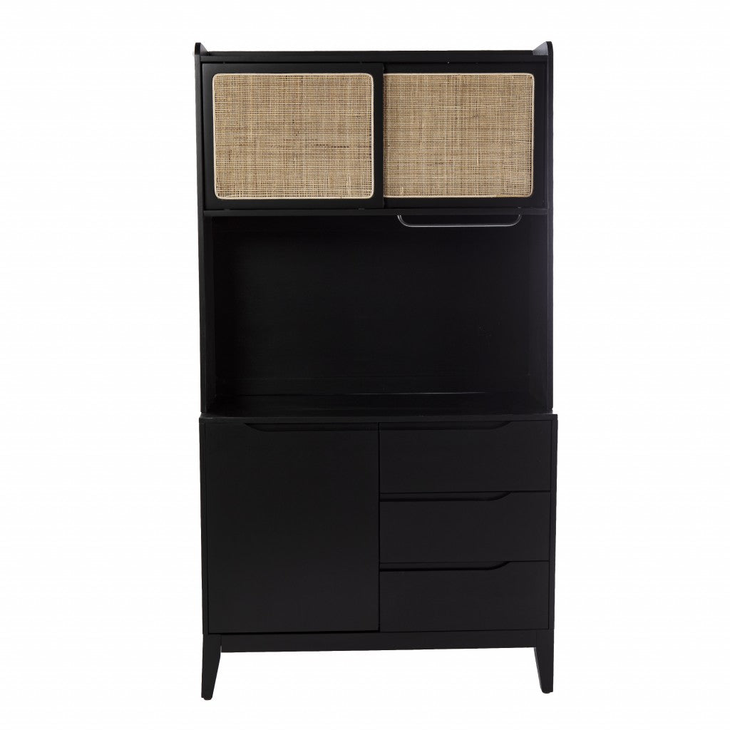 Rustic Black and Light Bamboo Tall Buffet Cabinet