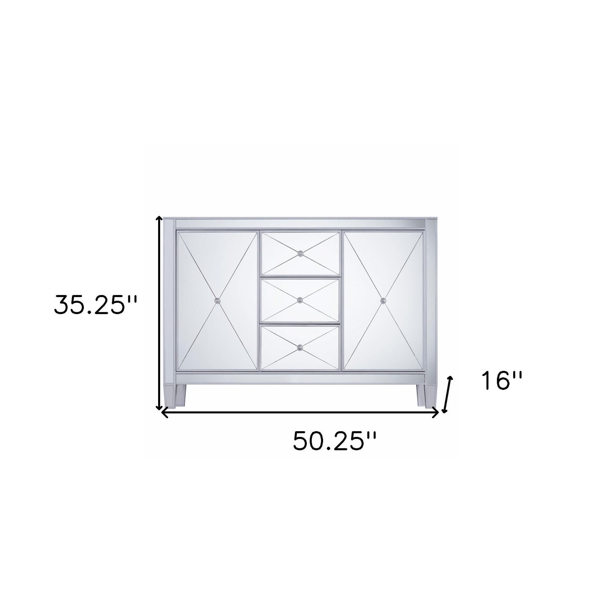 50" Silver Wood and Glass Three Drawer Credenza with Two Doors