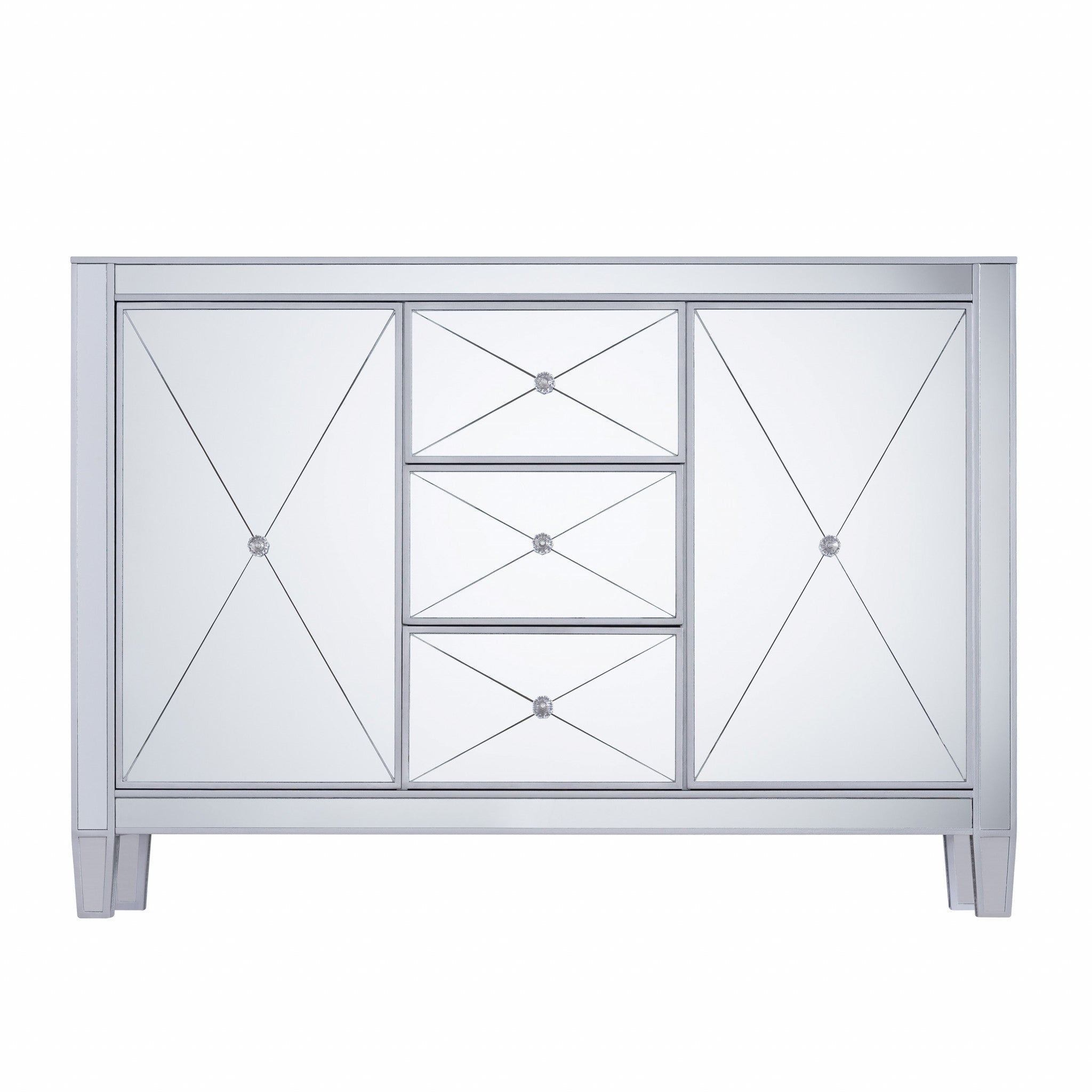 50" Silver Wood and Glass Three Drawer Credenza with Two Doors