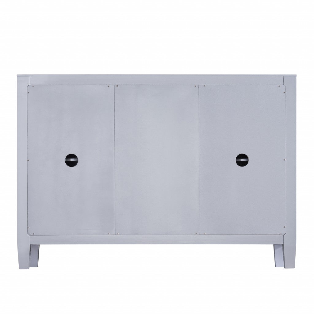 50" Silver Wood and Glass Three Drawer Credenza with Two Doors