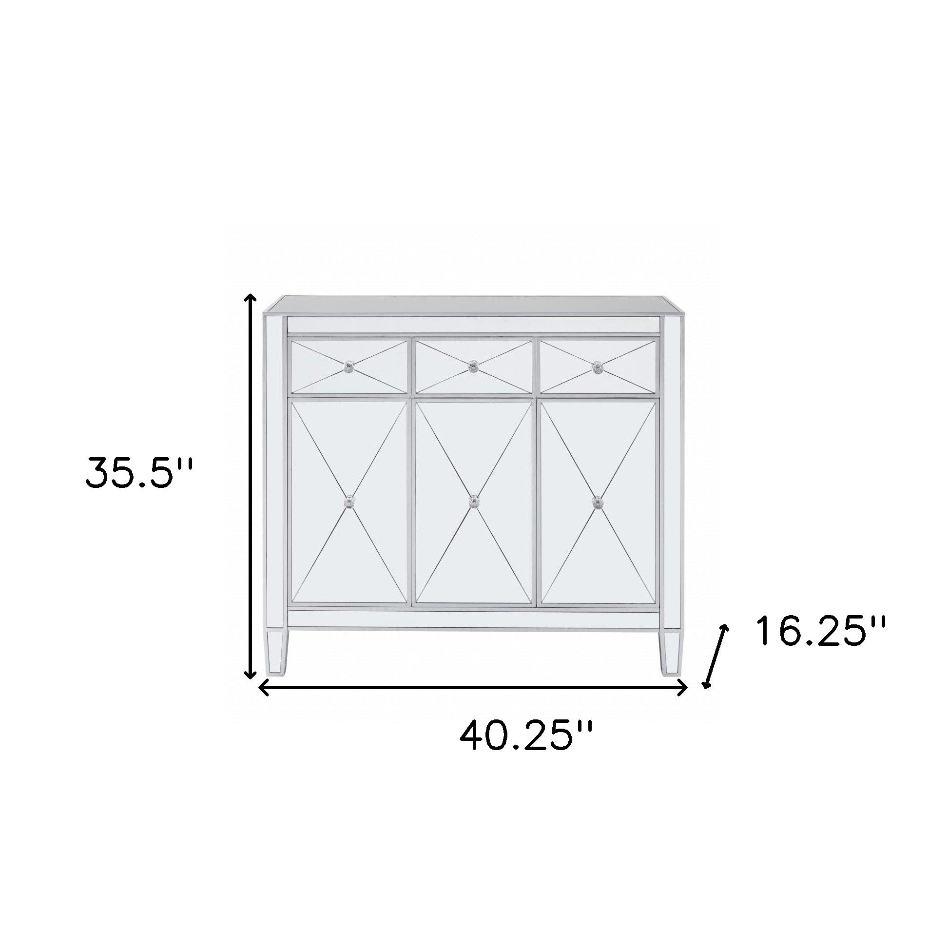 40" Silver Glass Three Drawer Sideboard with Three Doors