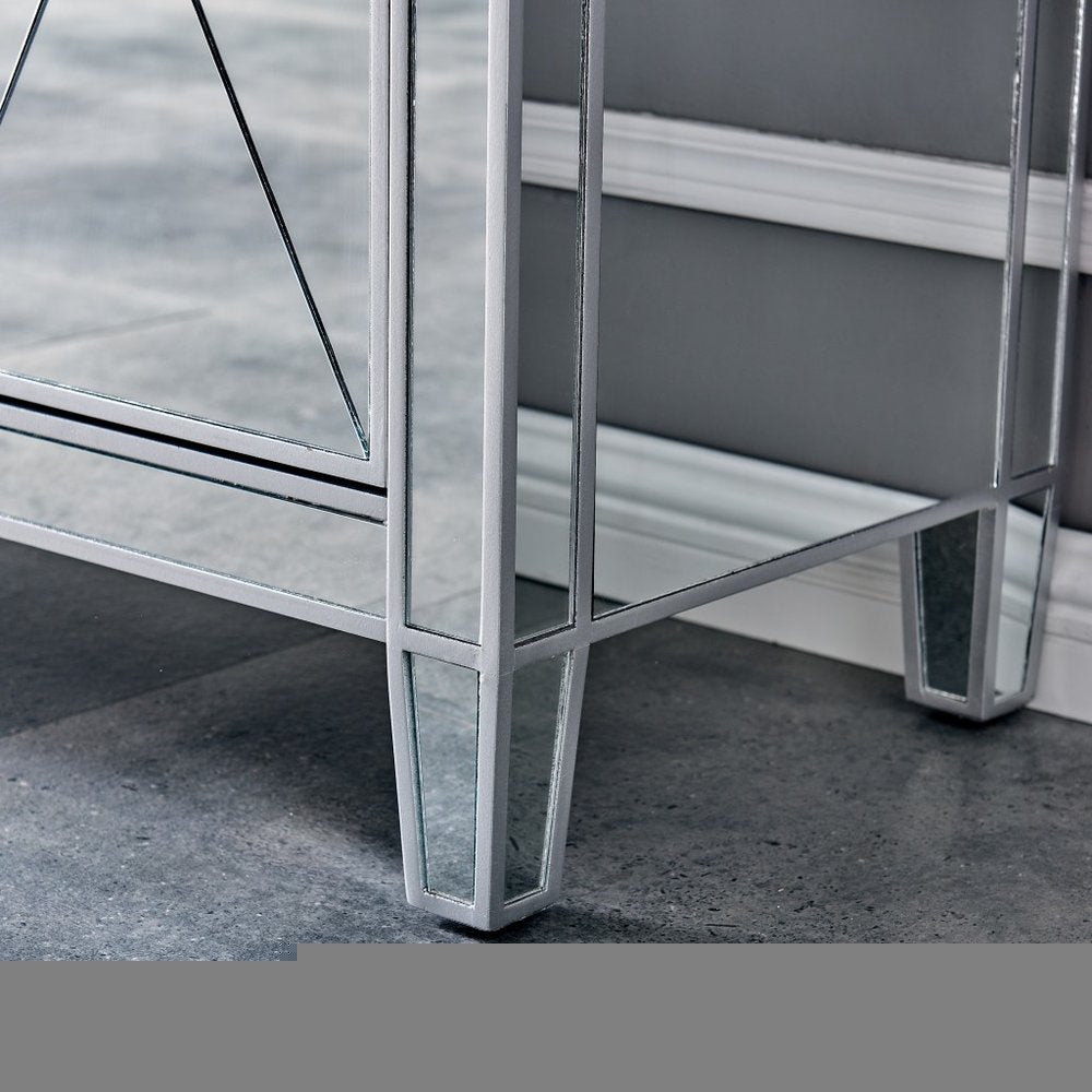 40" Silver Glass Three Drawer Sideboard with Three Doors