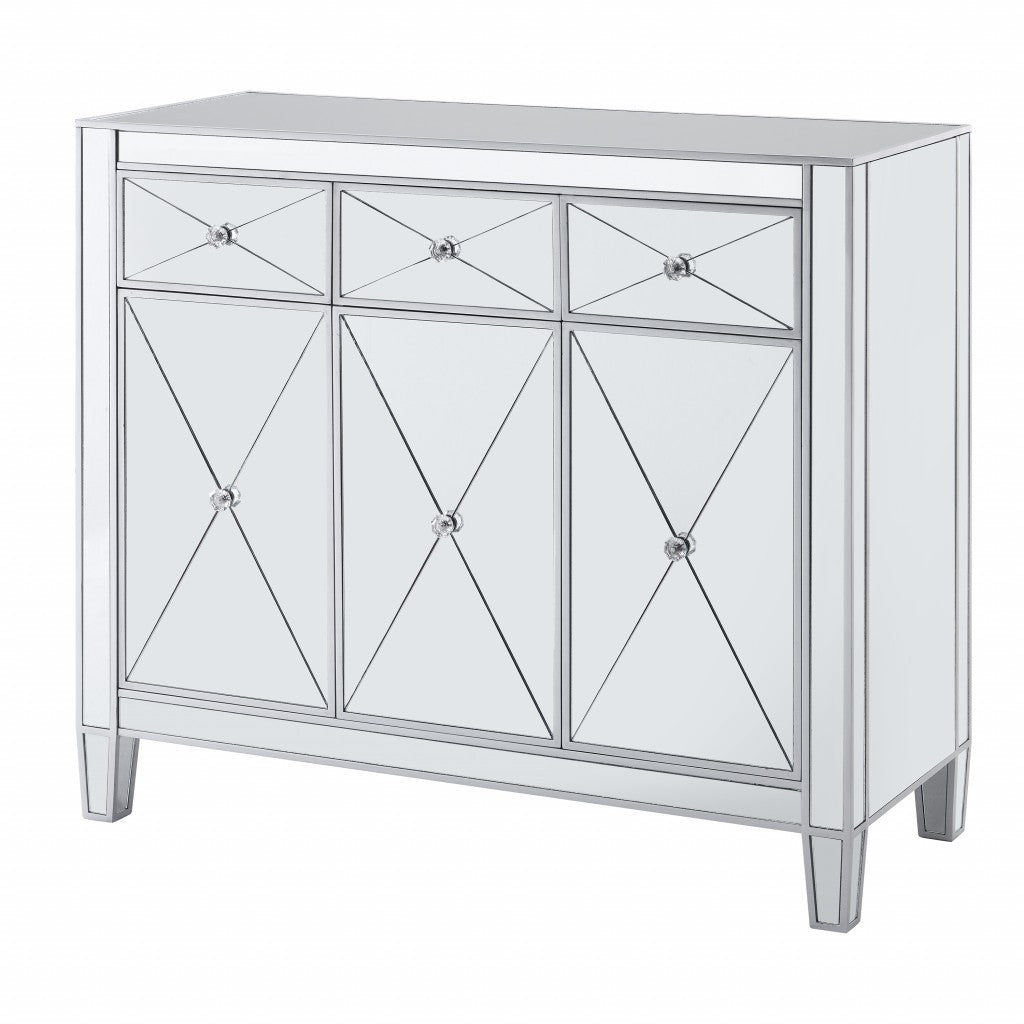 40" Silver Glass Three Drawer Sideboard with Three Doors