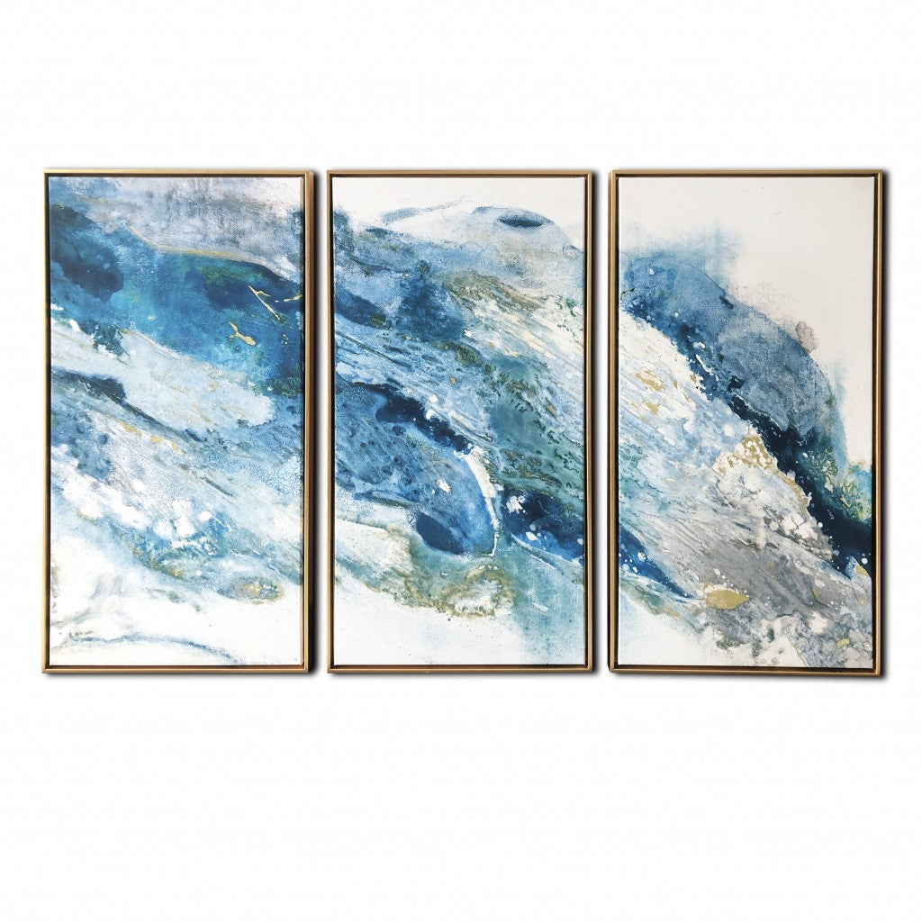 Abstract Blues with Gold Framed Canvas Wall Art