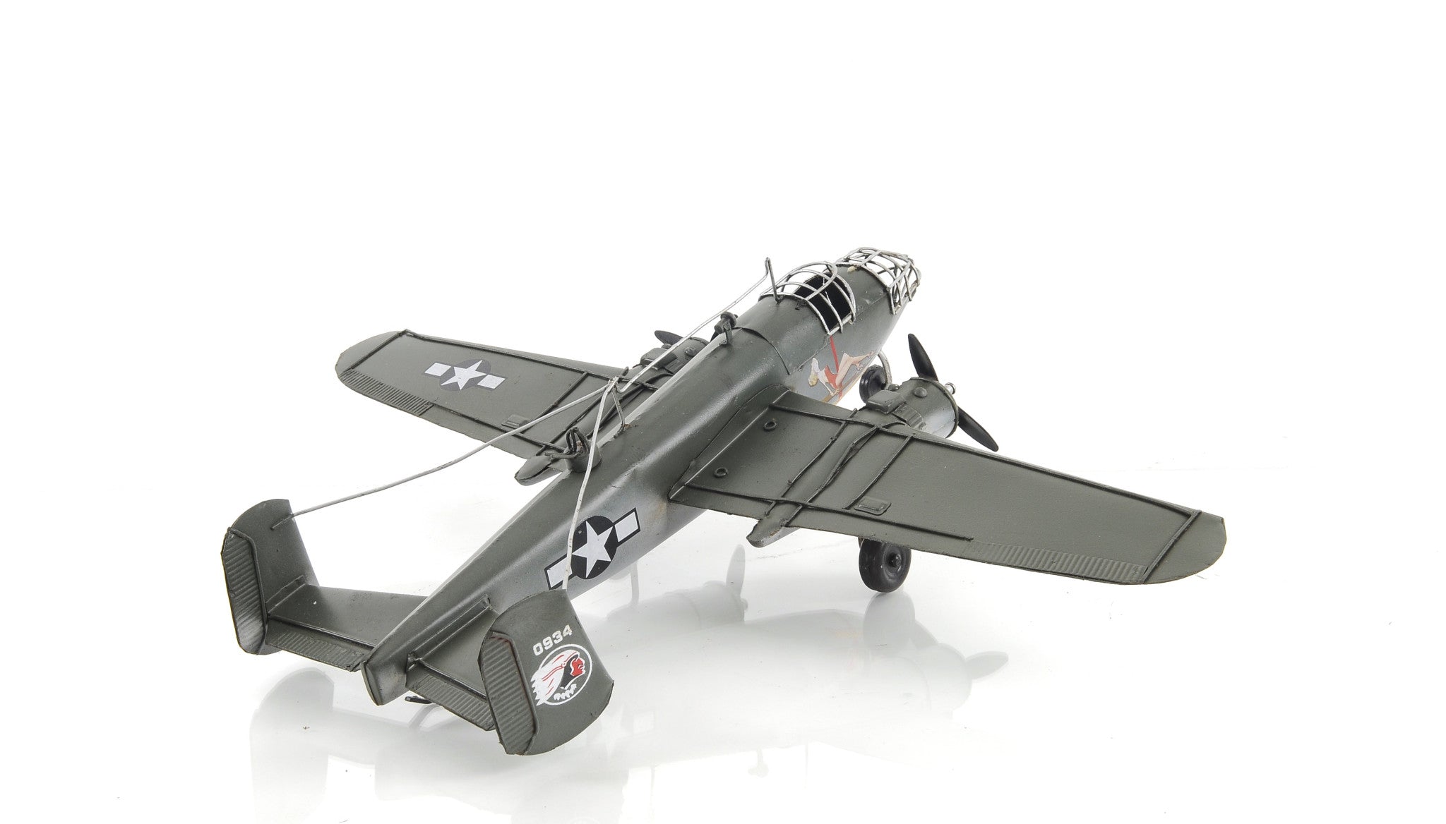 4" Gray and White Metal c1941 North American B-25 Mitchell Bomber Hand Painted Airplane Sculpture