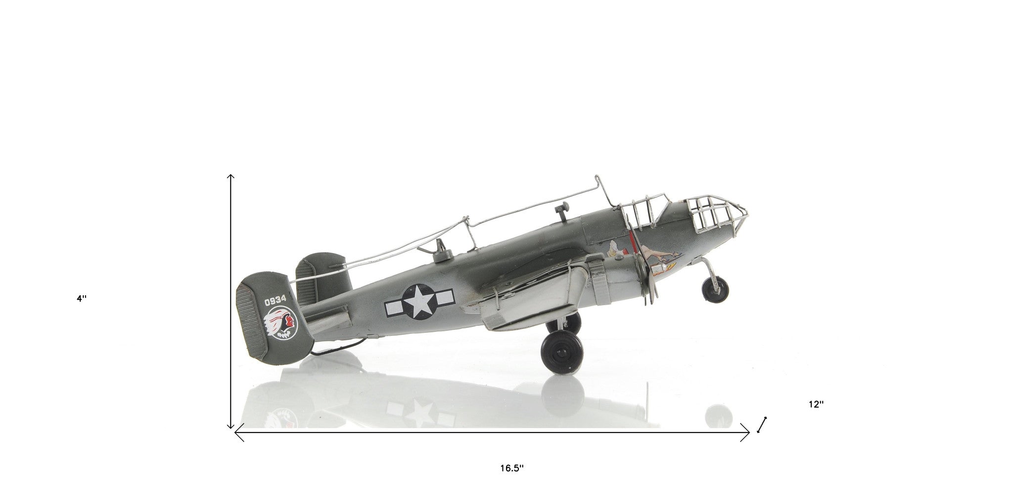 4" Gray and White Metal c1941 North American B-25 Mitchell Bomber Hand Painted Airplane Sculpture