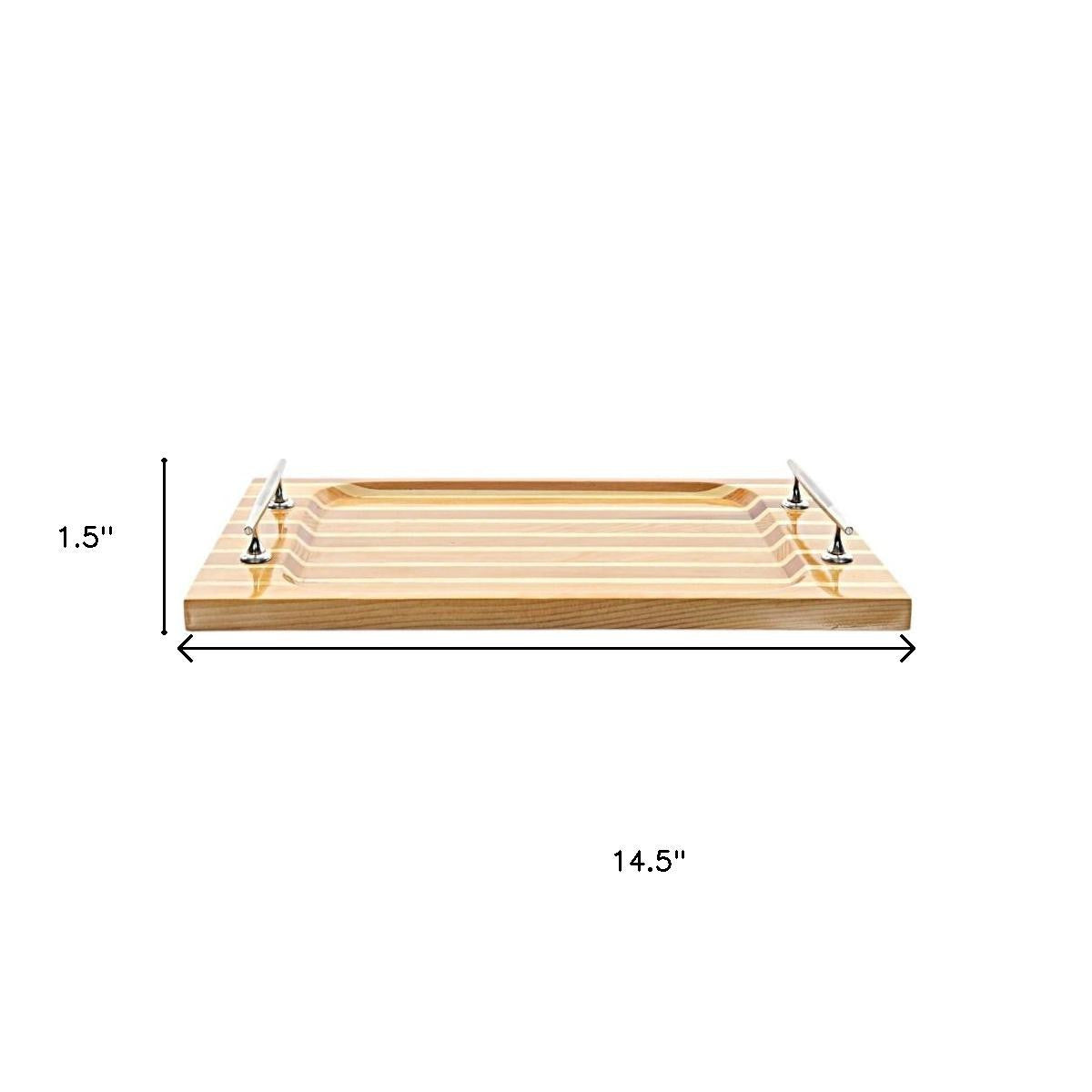 15" Brown And Natural Solid Wood Striped Serving Tray With Handles