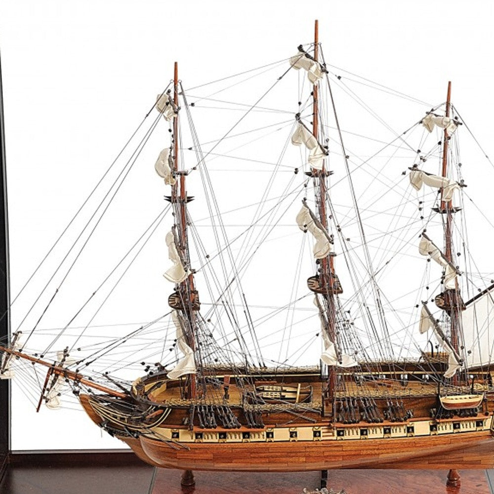 39" Wood Brown Solid Wood Hand Painted 1797 USS Constitution Large Table Top Display Case Model Boat