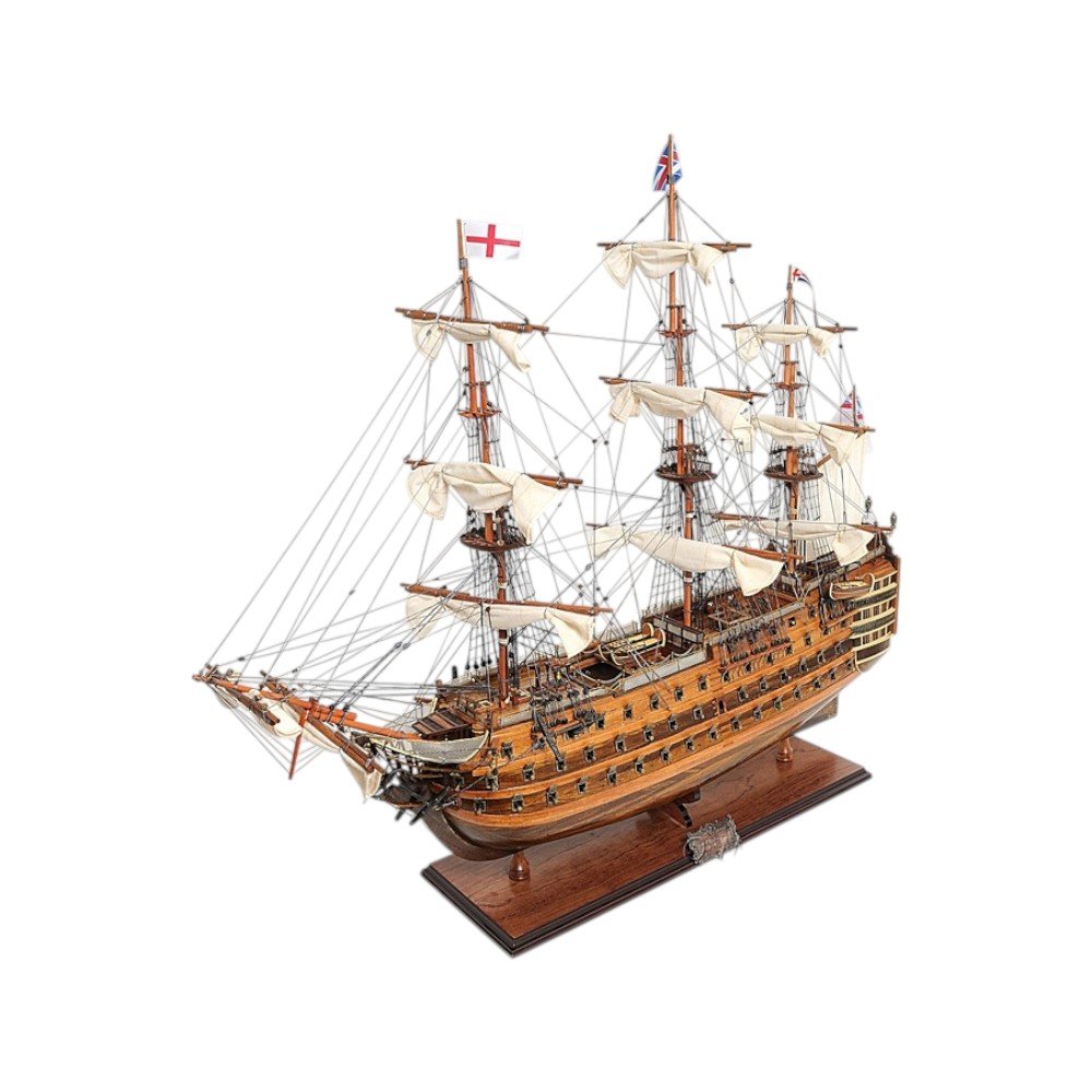 27" Wood Brown Solid Wood Hand Painted Model Boat Tabletop Sculpture