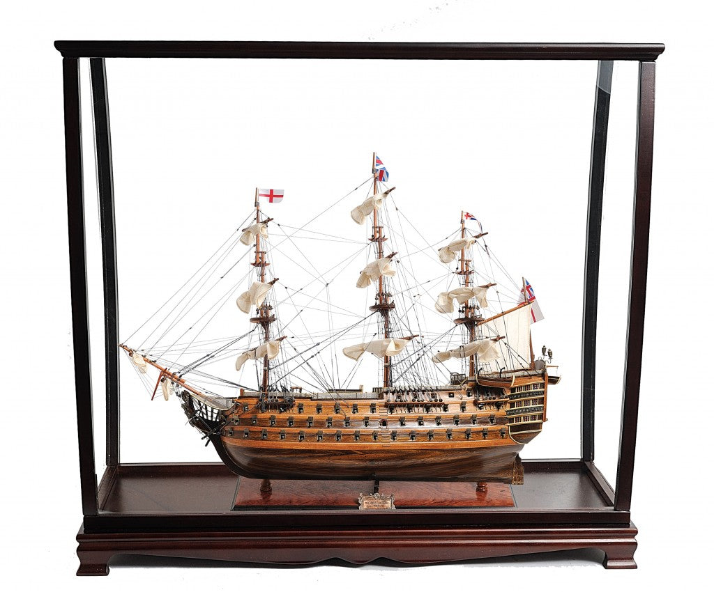 32" Wood Brown Solid Wood Hand Painted HMS Victory Medium Display Case Model Boat