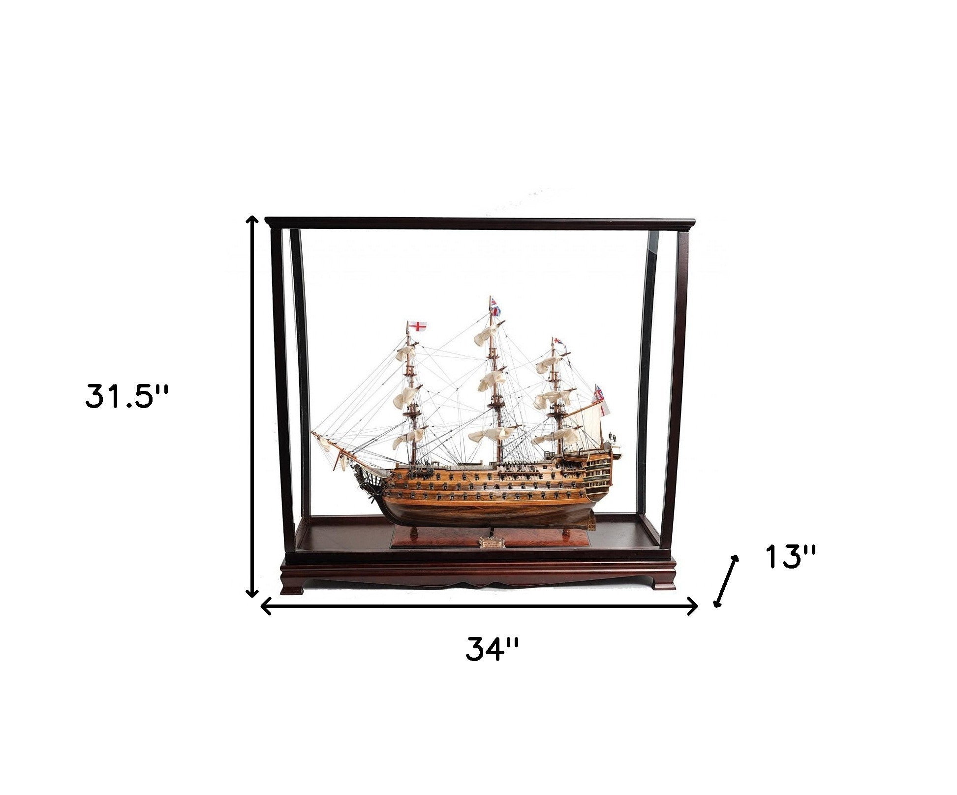 32" Wood Brown Solid Wood Hand Painted HMS Victory Medium Display Case Model Boat