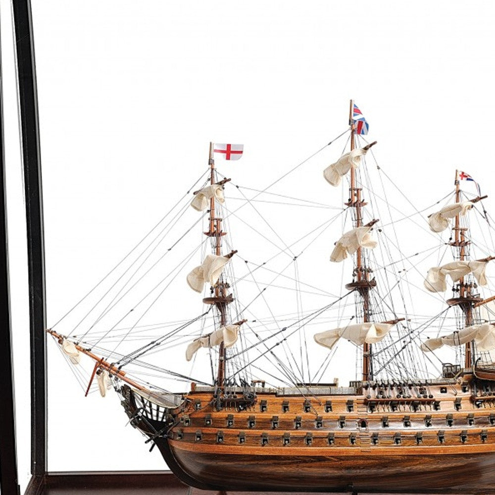 32" Wood Brown HMS Victory Hand Painted Decorative Boat and Case