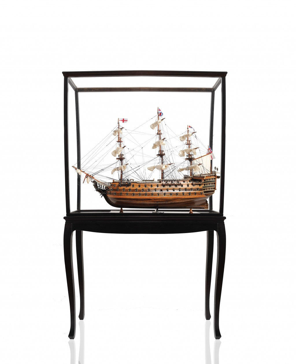 30" Wood Brown HMS Victory Medium Open Front Display Case Boat Hand Painted Decorative Boat