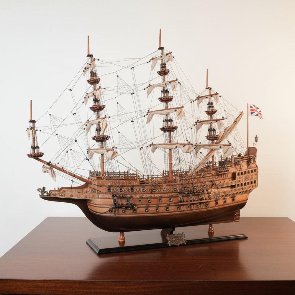 33" Wood Brown Sovereign of the Seas Hand Painted Boat Sculpture
