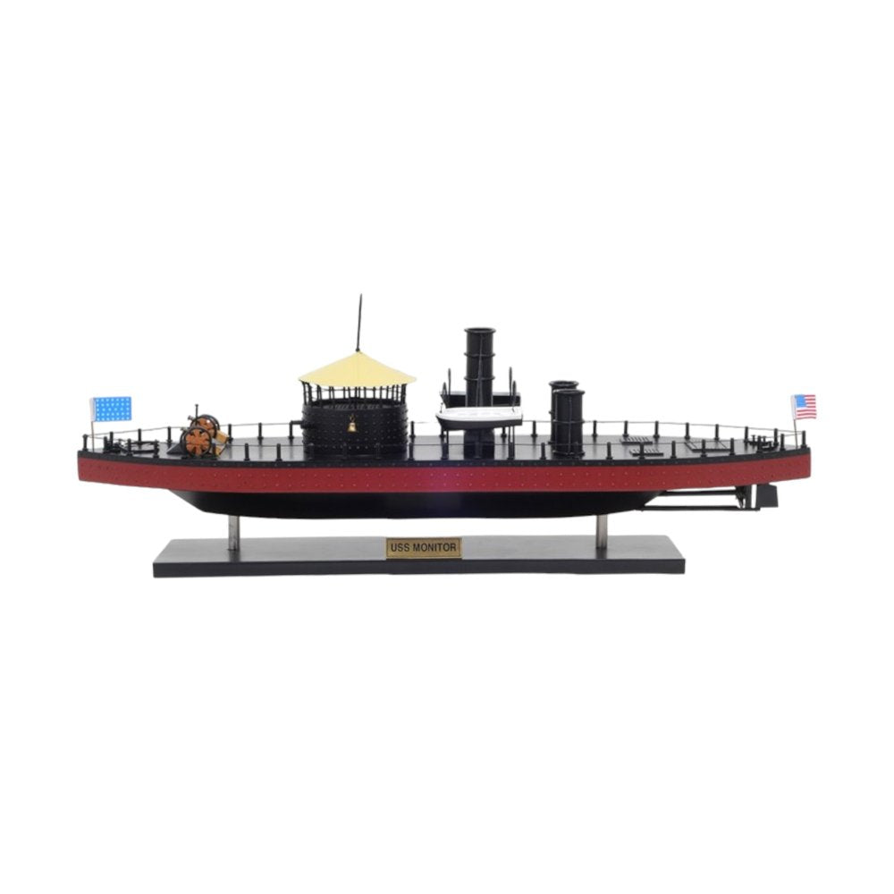 11" Black and Red Solid Wood Hand Painted 1862 USS Monitor Model Boat