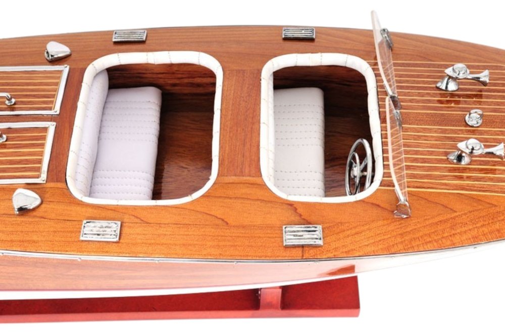 10" Wood Brown Solid Wood Hand Painted Model Boat Tabletop Sculpture