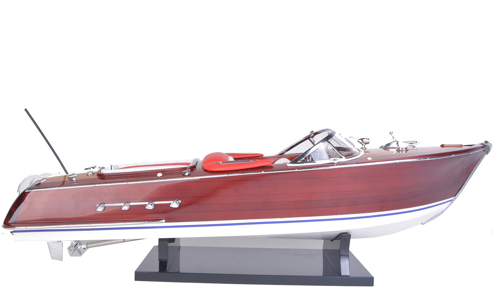 9" Brown Wood Hand Painted Boat Sculpture