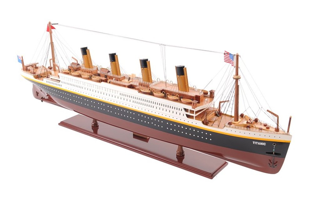 14" Black And Red Solid Wood Hand Painted Boat Model Boat