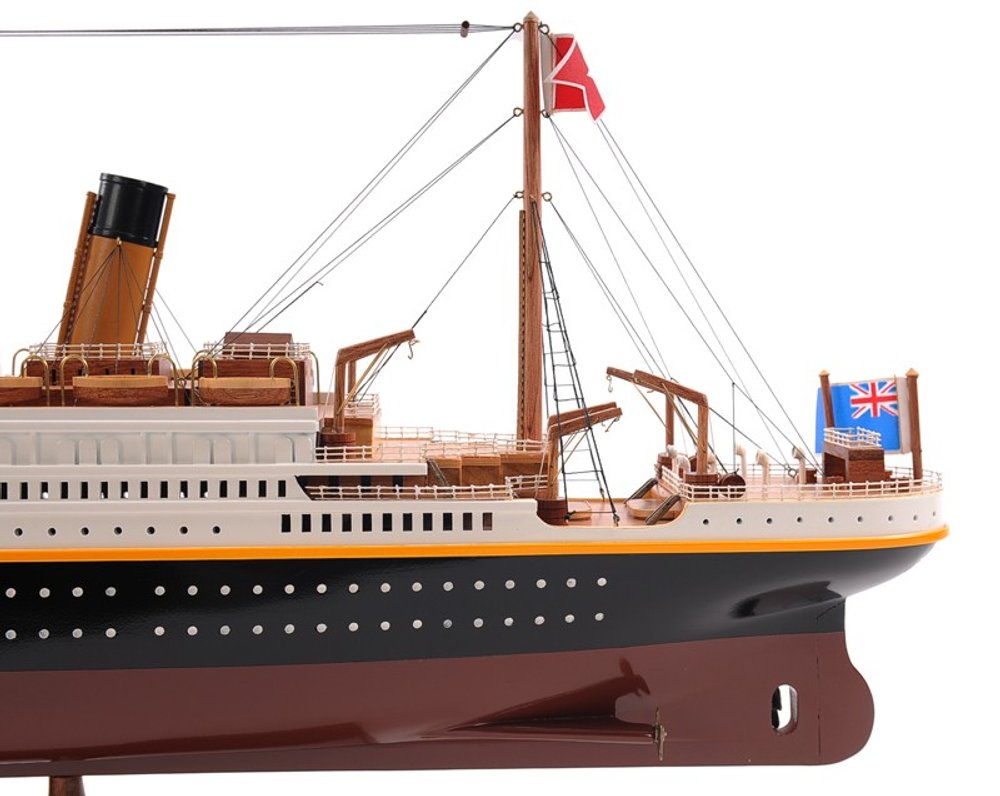 14" Black And Red Solid Wood Hand Painted Boat Model Boat