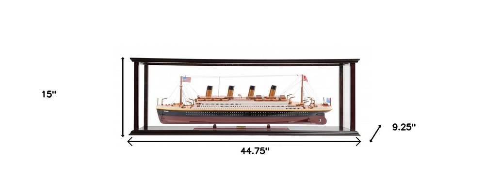 15" Black And Red Solid Wood Hand Painted Boat Model Boat
