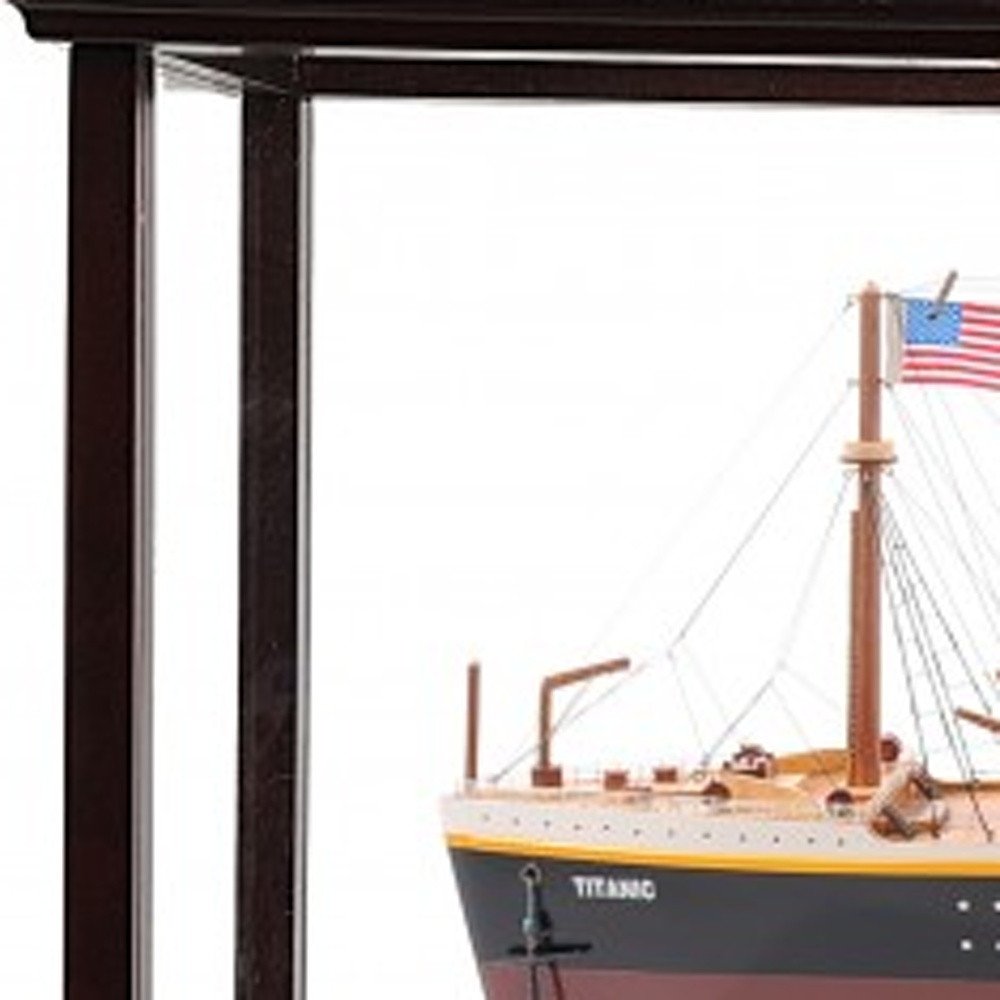 15" Black And Red Solid Wood Hand Painted Boat Model Boat