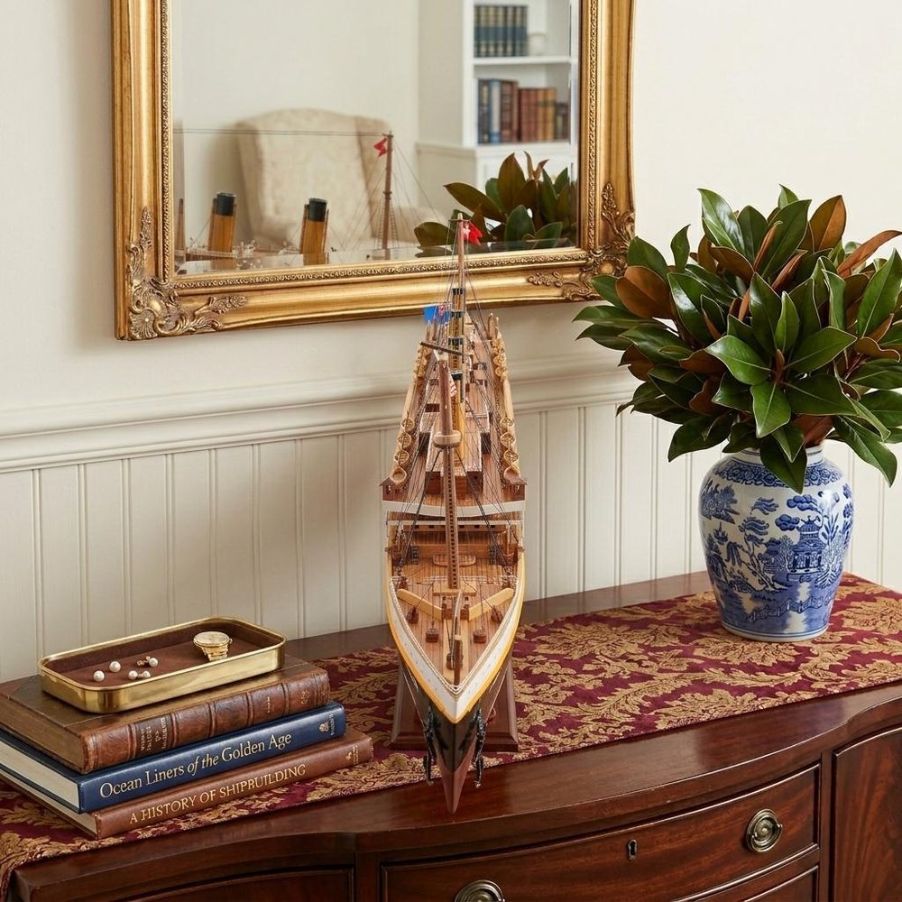 10" Black and Red Solid Wood Hand Painted 1912 RMS Titanic Small Model Boat