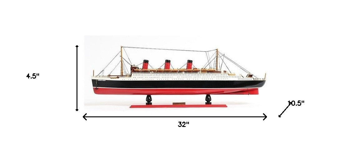 5" Black and Red Solid Wood Hand Painted RMS Queen Mary Model Boat