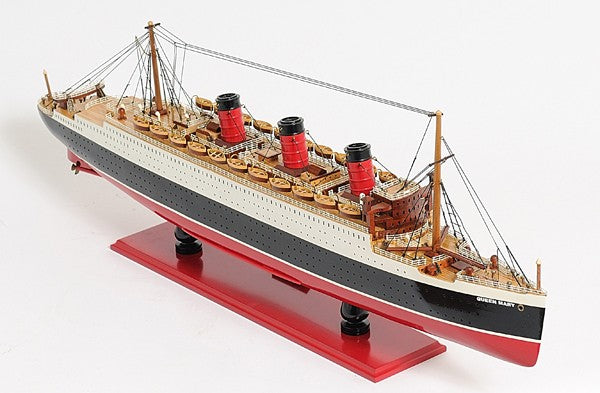 5" Black and Red Solid Wood Hand Painted RMS Queen Mary Model Boat