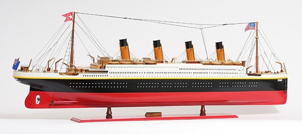 19" Black And Red Solid Wood Hand Painted Model Boat
