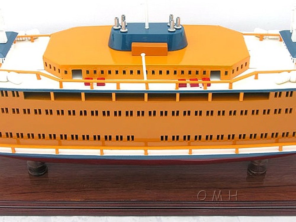 11" Maroon Staten Island Ferry Boat Hand Painted Decorative Boat