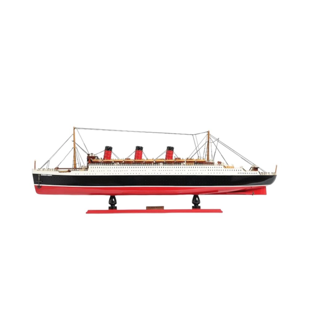9" Black and Red Solid Wood Hand Painted SS United States 1952 Model Boat
