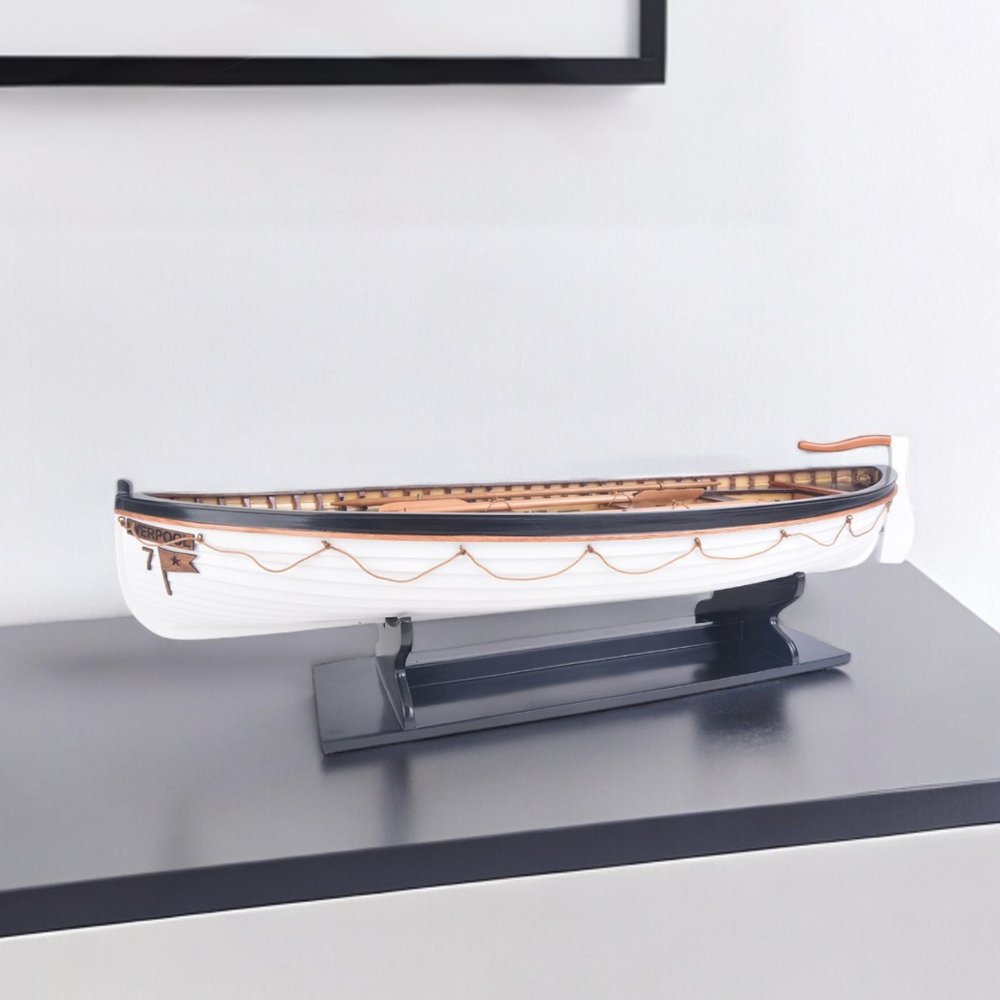 6" Brown and White Solid Wood Hand Painted RMS Titanic Lifeboat No.7 Model Boat