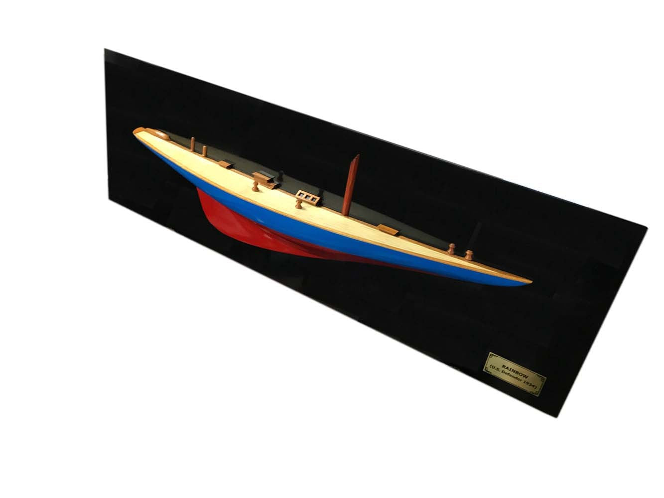 12" Blue and Red Solid Wood Hand Painted Rainbow Half-Hull Model Boat