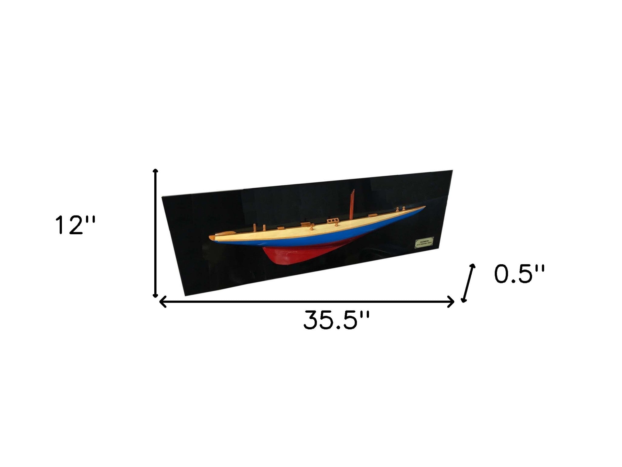 12" Blue and Red Solid Wood Hand Painted Rainbow Half-Hull Model Boat