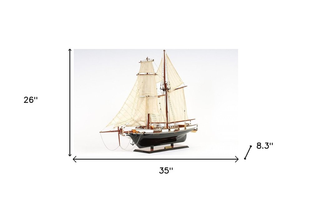 26" Black and White Solid Wood Hand Painted p-Oxybis(benzenesulfonyl hydrazide) Model Boat