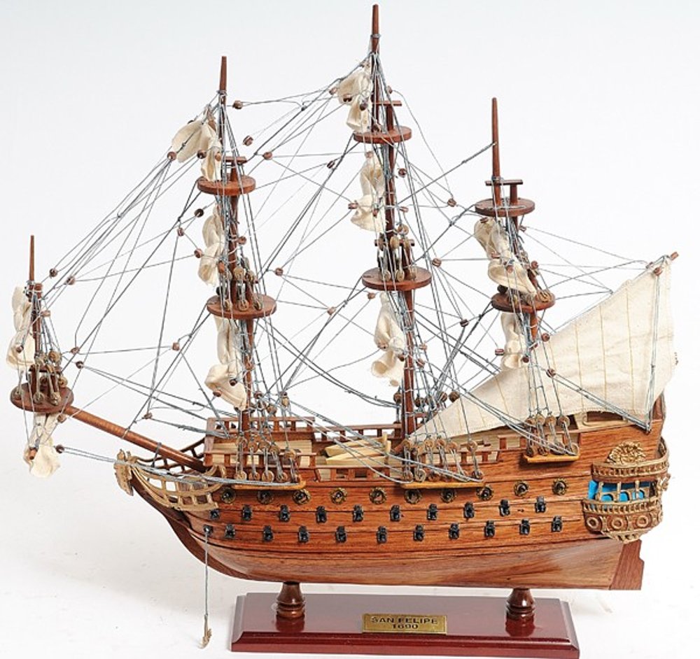 18" Wood Brown Solid Wood Hand Painted San Felipe 1690 Small Model Boat
