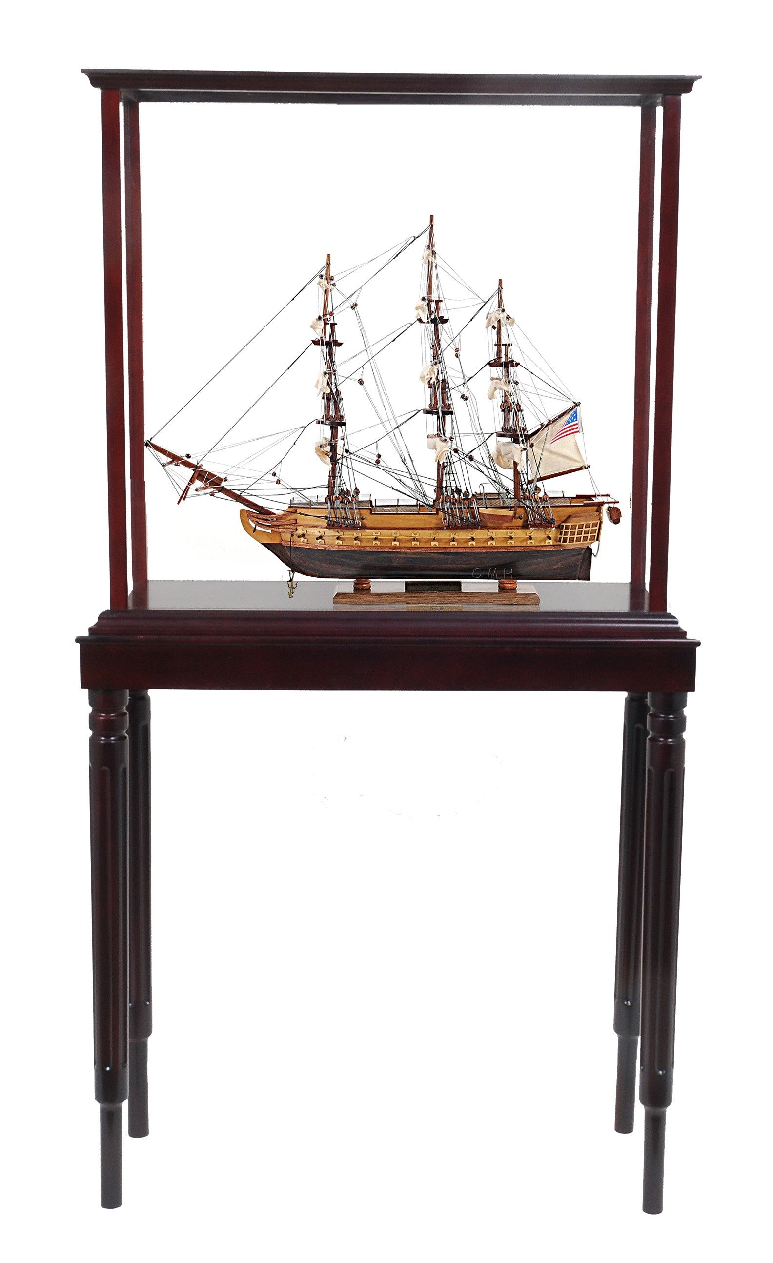 50" Wood Brown 1797 USS Constitution Hand Painted Boat with Case