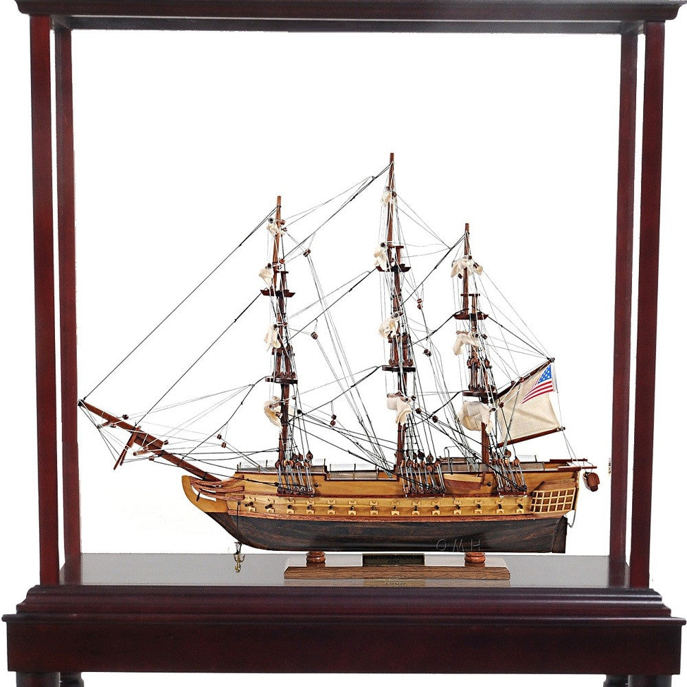 50" Wood Brown 1797 USS Constitution Hand Painted Boat with Case