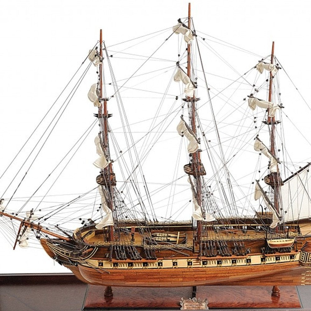 32" Wood Brown Solid Wood Hand Painted 1797 USS Constitution Medium Display Case Model Boat