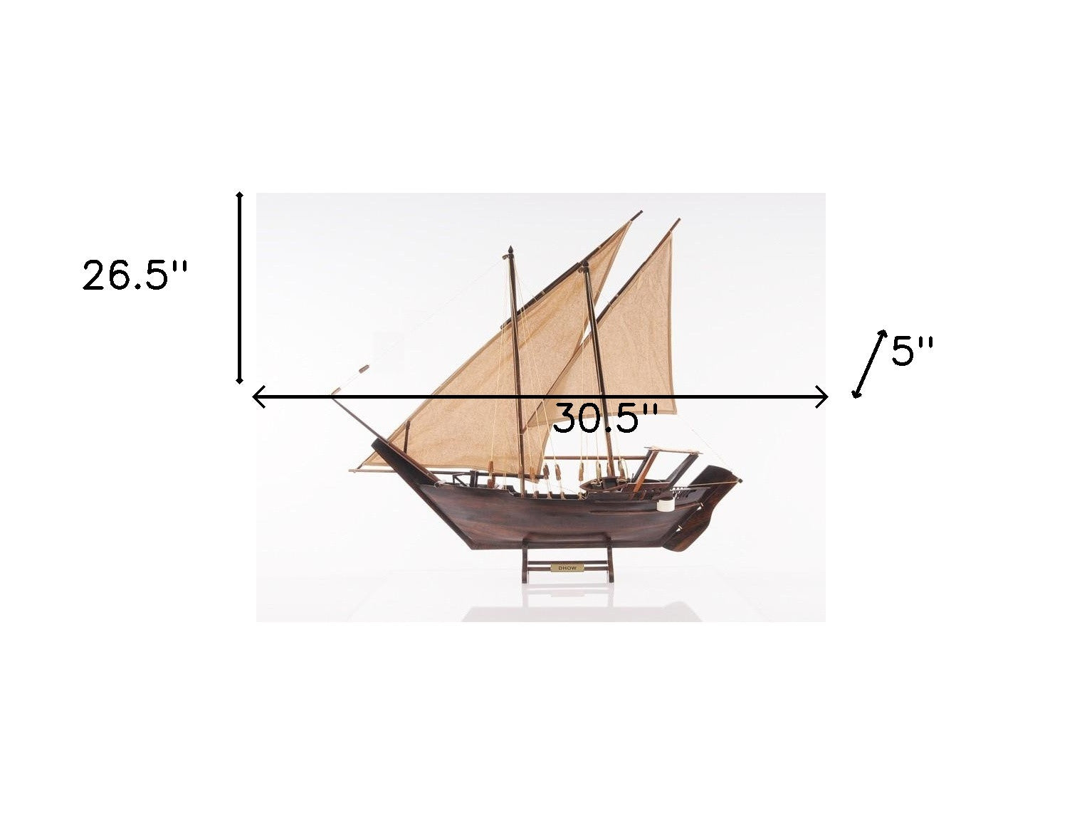 27" Wood Brown Solid Wood Hand Painted Dhow Medium Model Boat