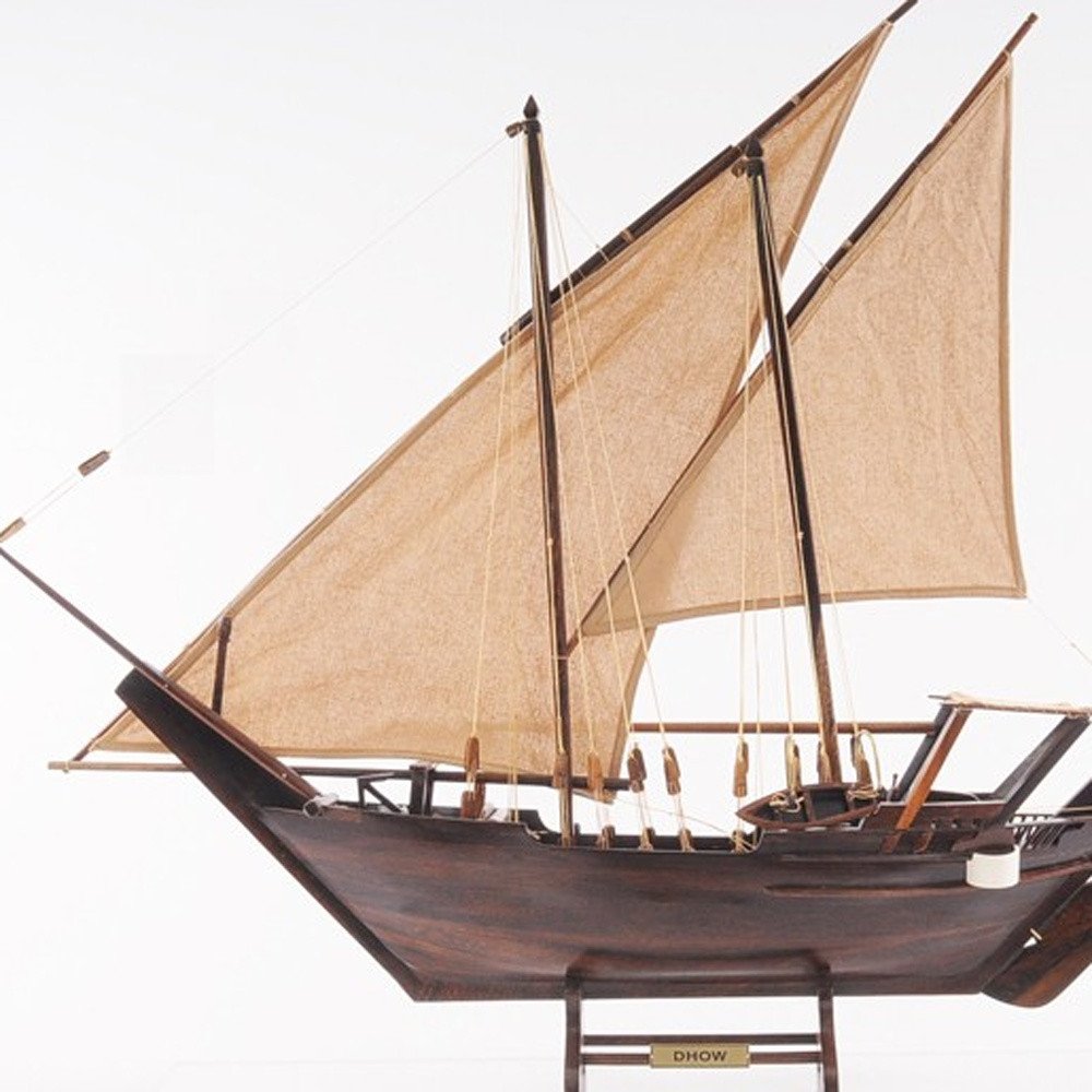 27" Wood Brown Solid Wood Hand Painted Dhow Medium Model Boat