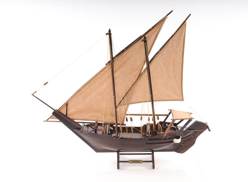 27" Wood Brown Solid Wood Hand Painted Dhow Medium Model Boat