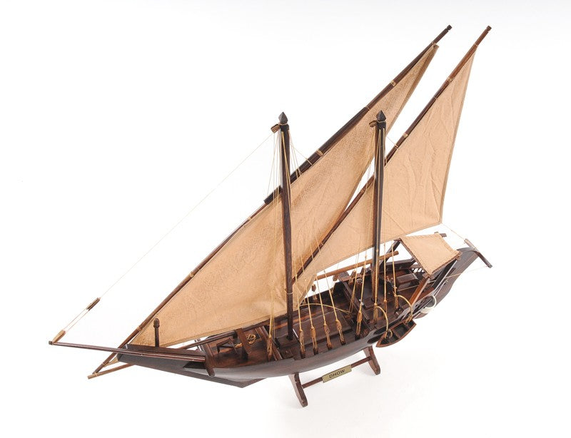 27" Wood Brown Solid Wood Hand Painted Dhow Medium Model Boat