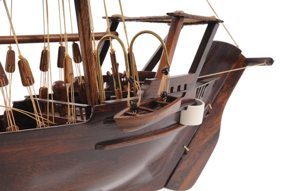 27" Wood Brown Solid Wood Hand Painted Dhow Medium Model Boat