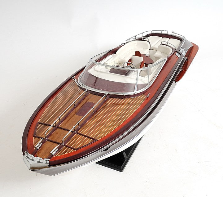 11" Black and White Riva Luxury Yacht Hand Painted Decorative Boat